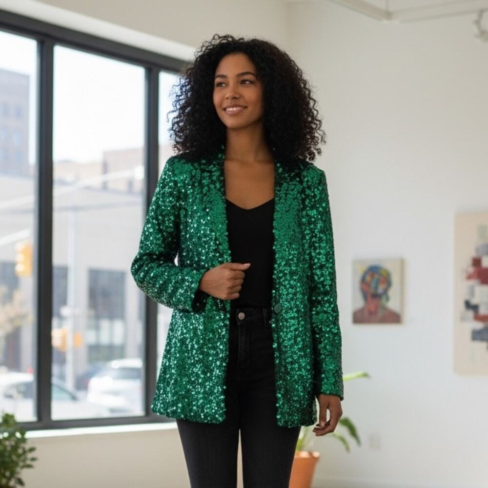 JOAN RIVERS Women’s Large Green Sequin Jacket NEW ⭐️